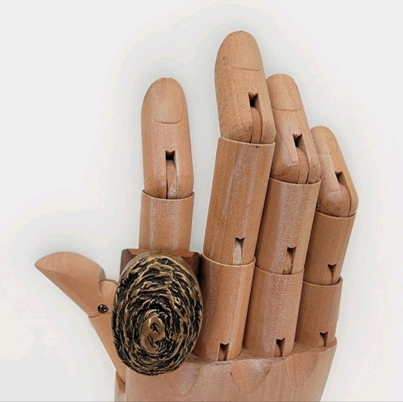 J.Fein Size 7 Boho Gilt Bronze Large High Profile Wooden Statement Ring - Picture 3 of 13